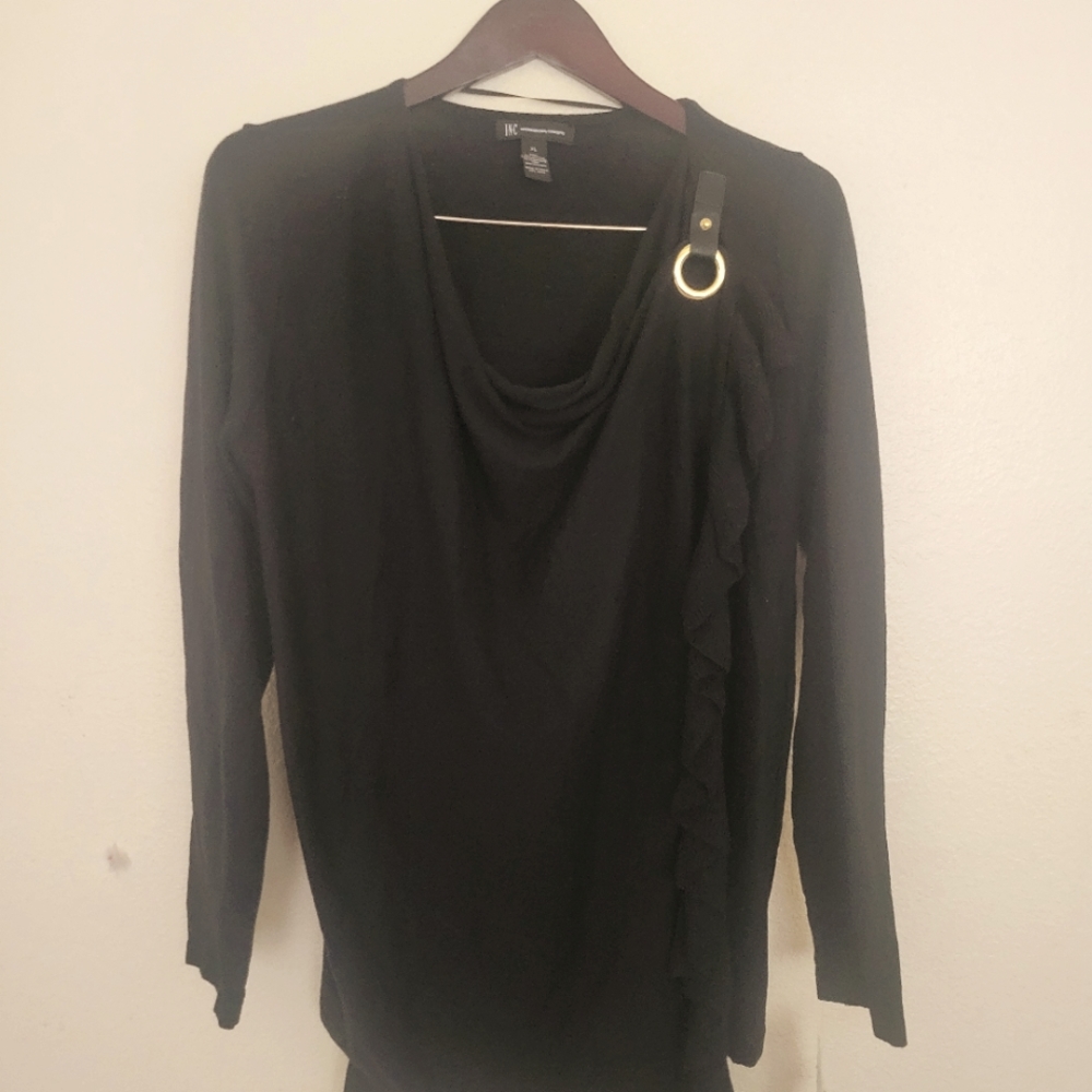INC International Concepts Black Ruffle Cozy Sweater XL